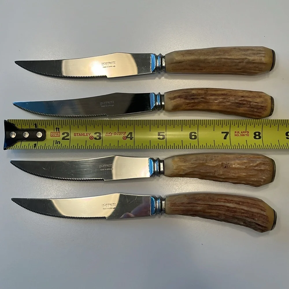Hoffritz Antler‎ Stag Handle Steak Knives Vintage Set of 4 Made in England Deer